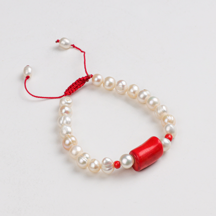 سوار لؤلؤ طبيعي بحجر مرجان خام